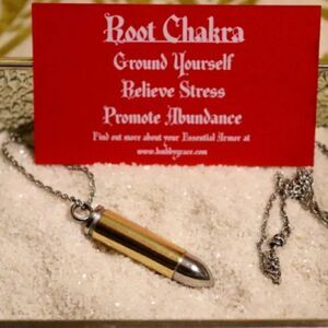 Gold & SIlver Metal Bullet Shaped Pendant Necklace w/ Sandalwood Essential Oil